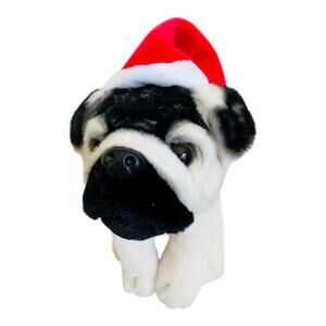 New Stuffed Animal Holiday Pug with Santa Hat